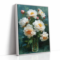 White Peonies in a Glass at Dusk