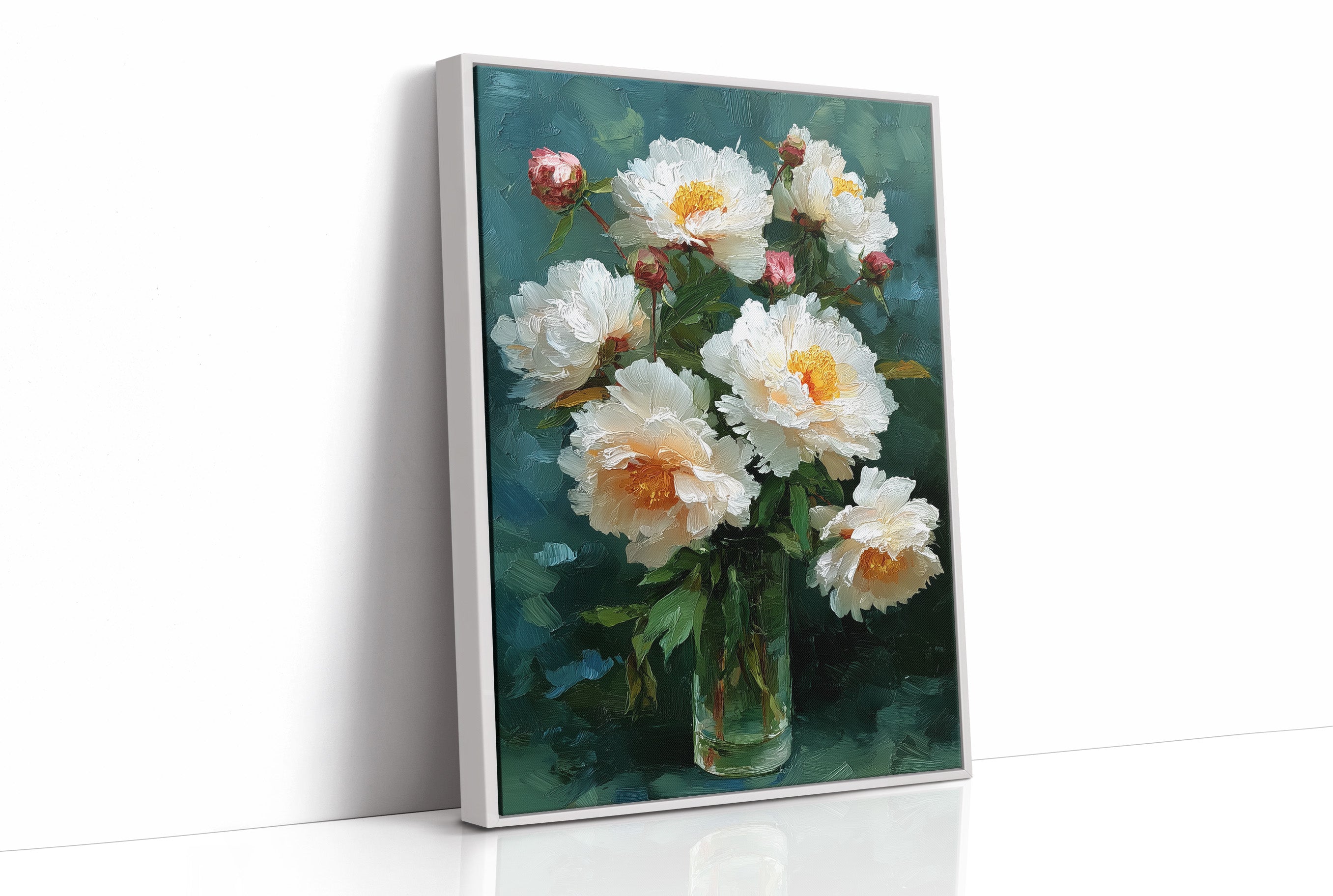 White Peonies in a Glass at Dusk