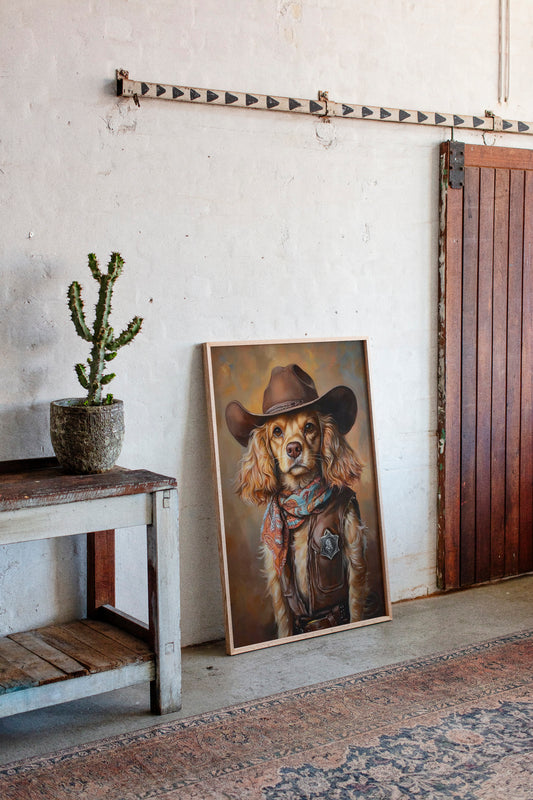 Cocker Spaniel Sheriff in Turquoise and Rust