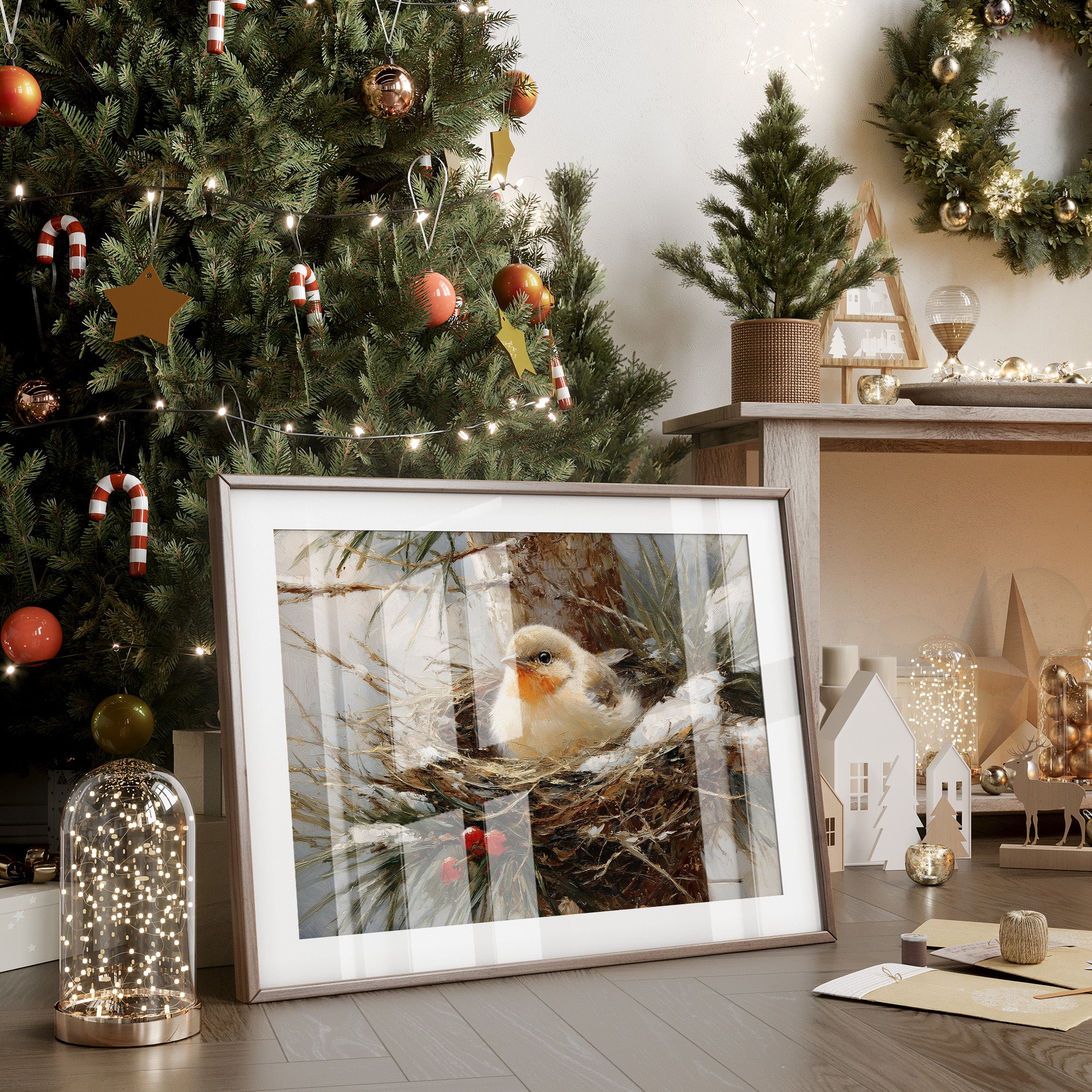 Winter Sparrow Finds Holly Haven