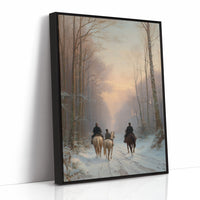 Winter Riders Through Misty Forest