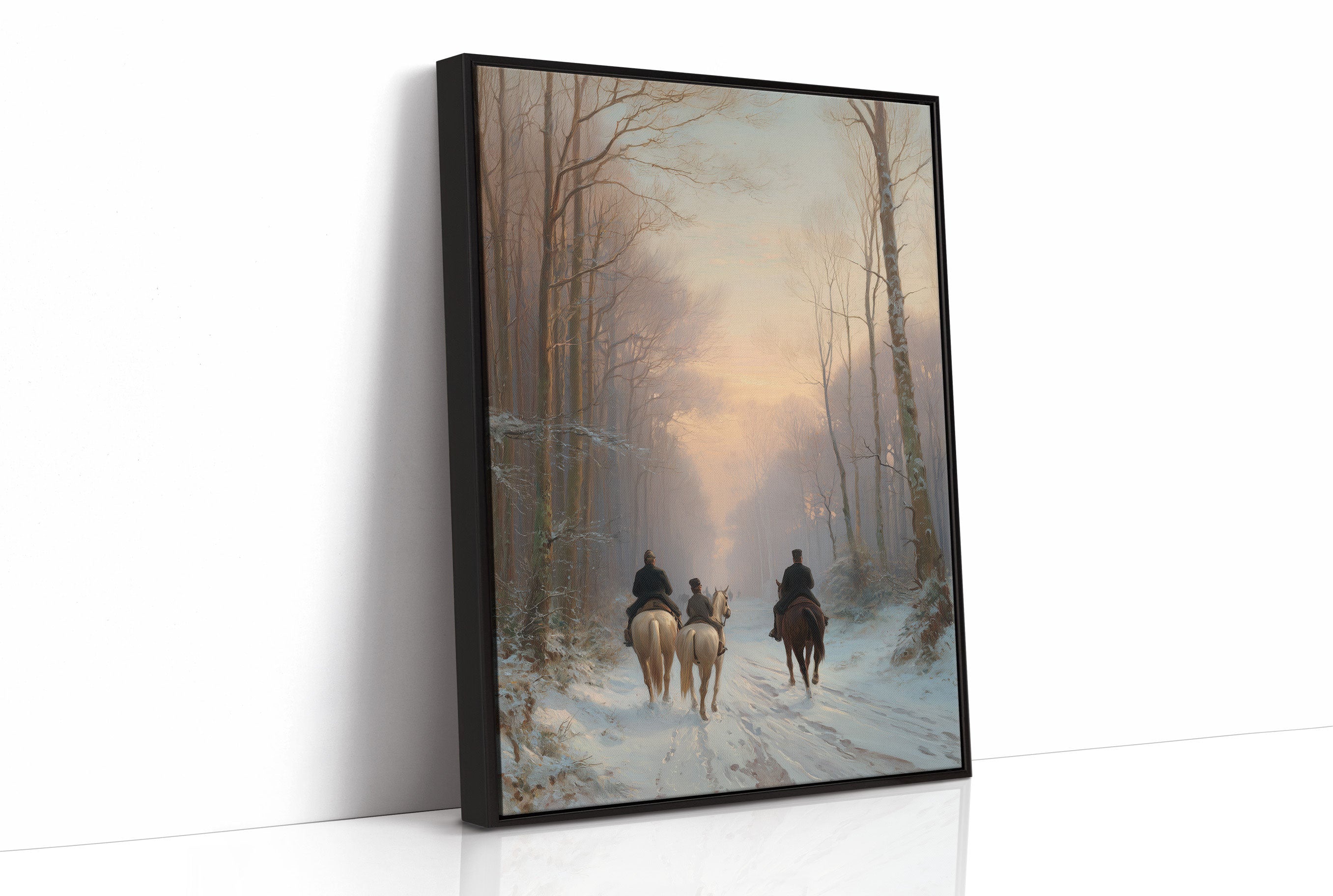 Winter Riders Through Misty Forest