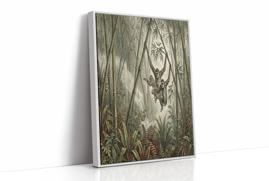 Gibbons Swinging Through Bamboo