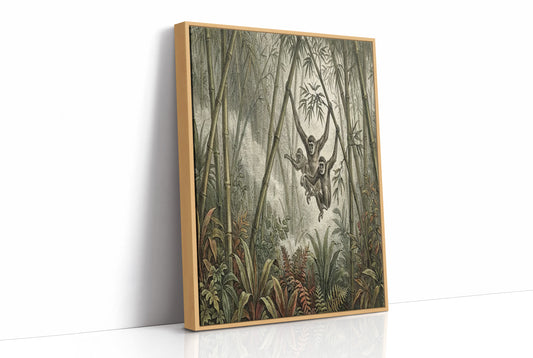 Gibbons Swinging Through Bamboo