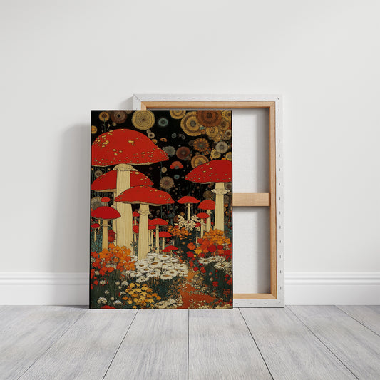 Crimson Mushrooms Dance Under Stars