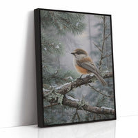 Winter Songbird Perches Among Pines