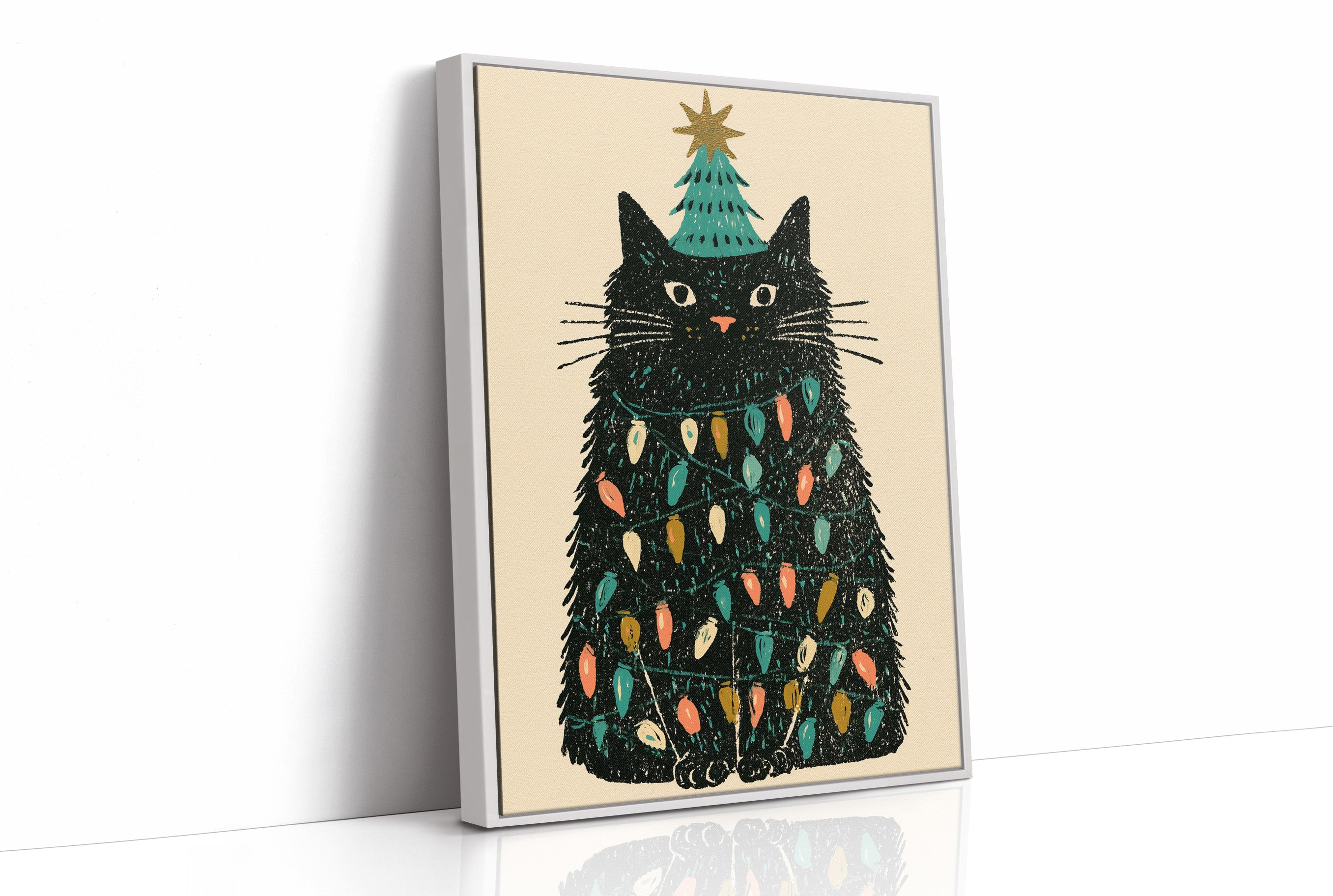 Cat Wrapped in Christmas Lights