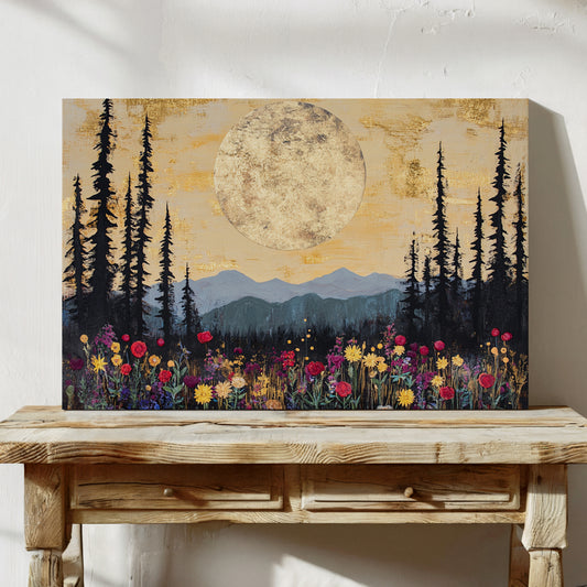 Moonlit Meadow Beneath Mountain Peaks