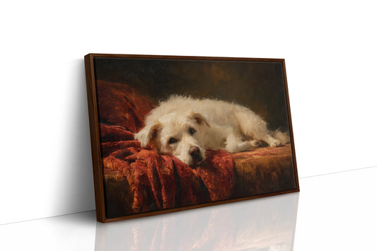 Loyal Companion Rests On Crimson Velvet