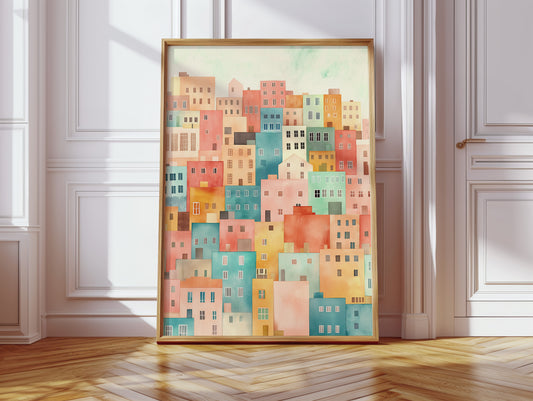 Stacked City Dreams Watercolor Print