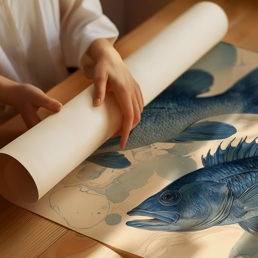 Indigo Swimmers Through Watercolor Currents