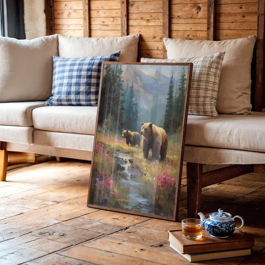 Wild Meadow Bears Find Mountain Stream