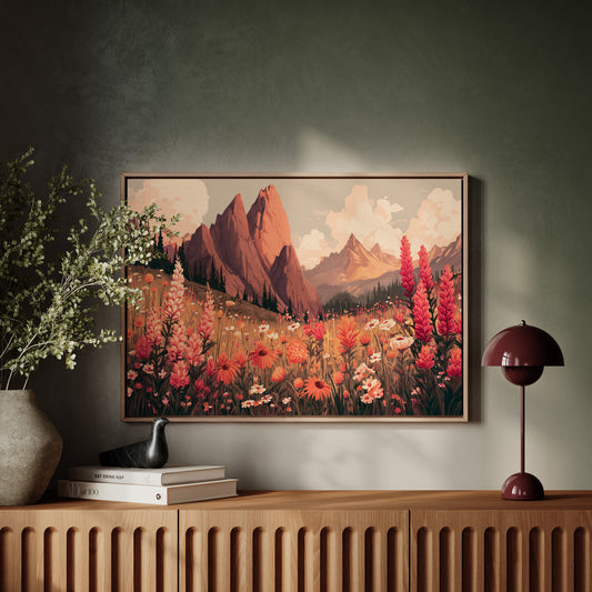 Alpine Meadows Bloom In Coral Light