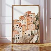 Sunlit Cliffside Village in Warm Earth Tones