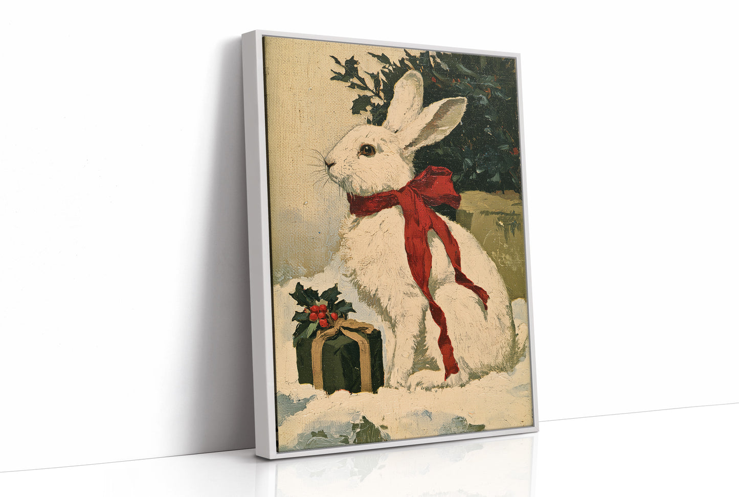 Oil-Painted Bunny with Red Ribbon