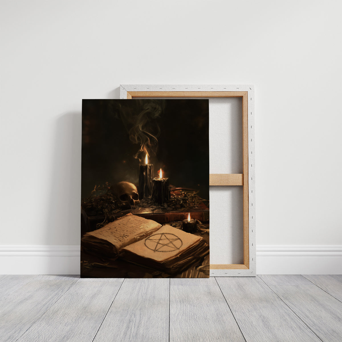 Grimoire, Skull, and Three Black Candles