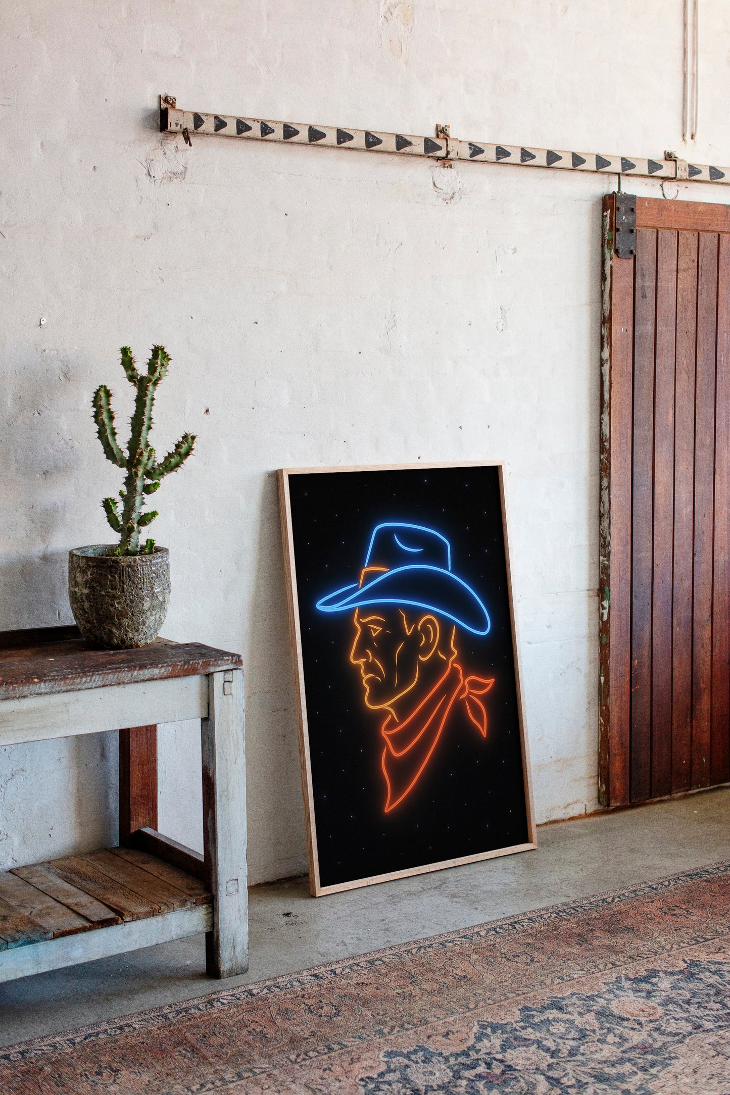 Neon Cowboy in the Starry Night