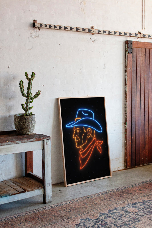 Neon Cowboy in the Starry Night