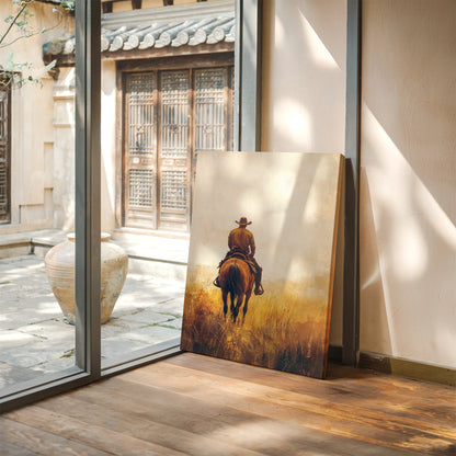 Lone Cowboy on Horseback – Rustic Western Wall Art