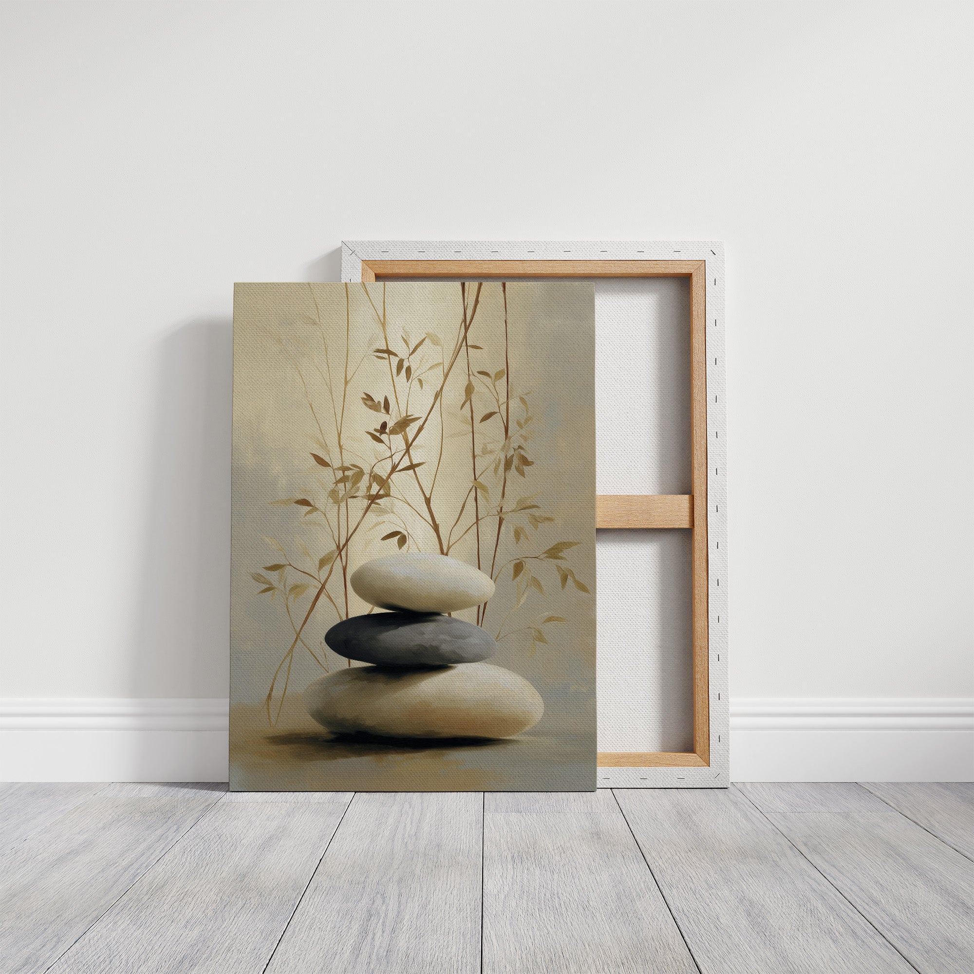 Stones Rest Among Bamboo Leaves