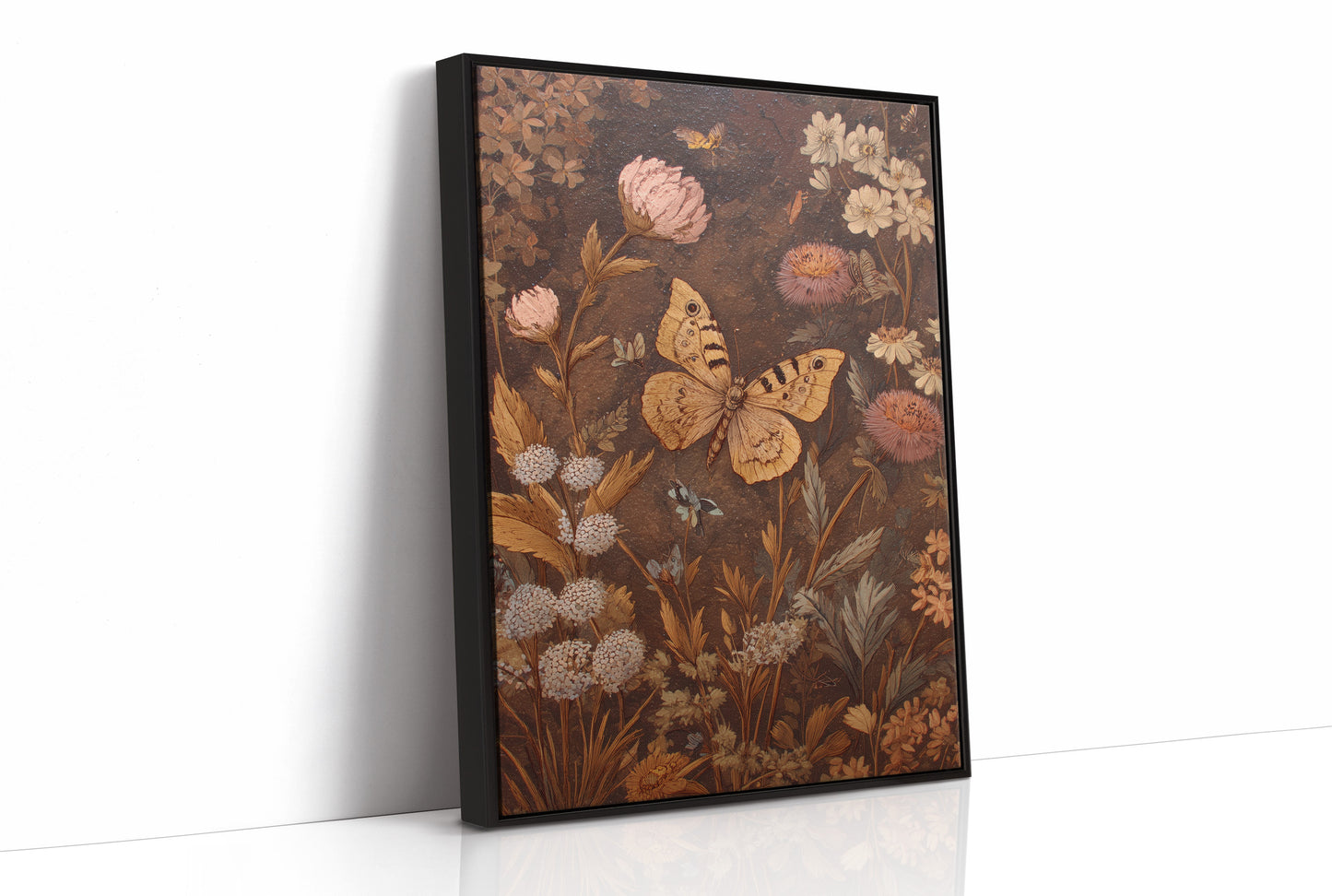 Golden Moths Among Vintage Blooms