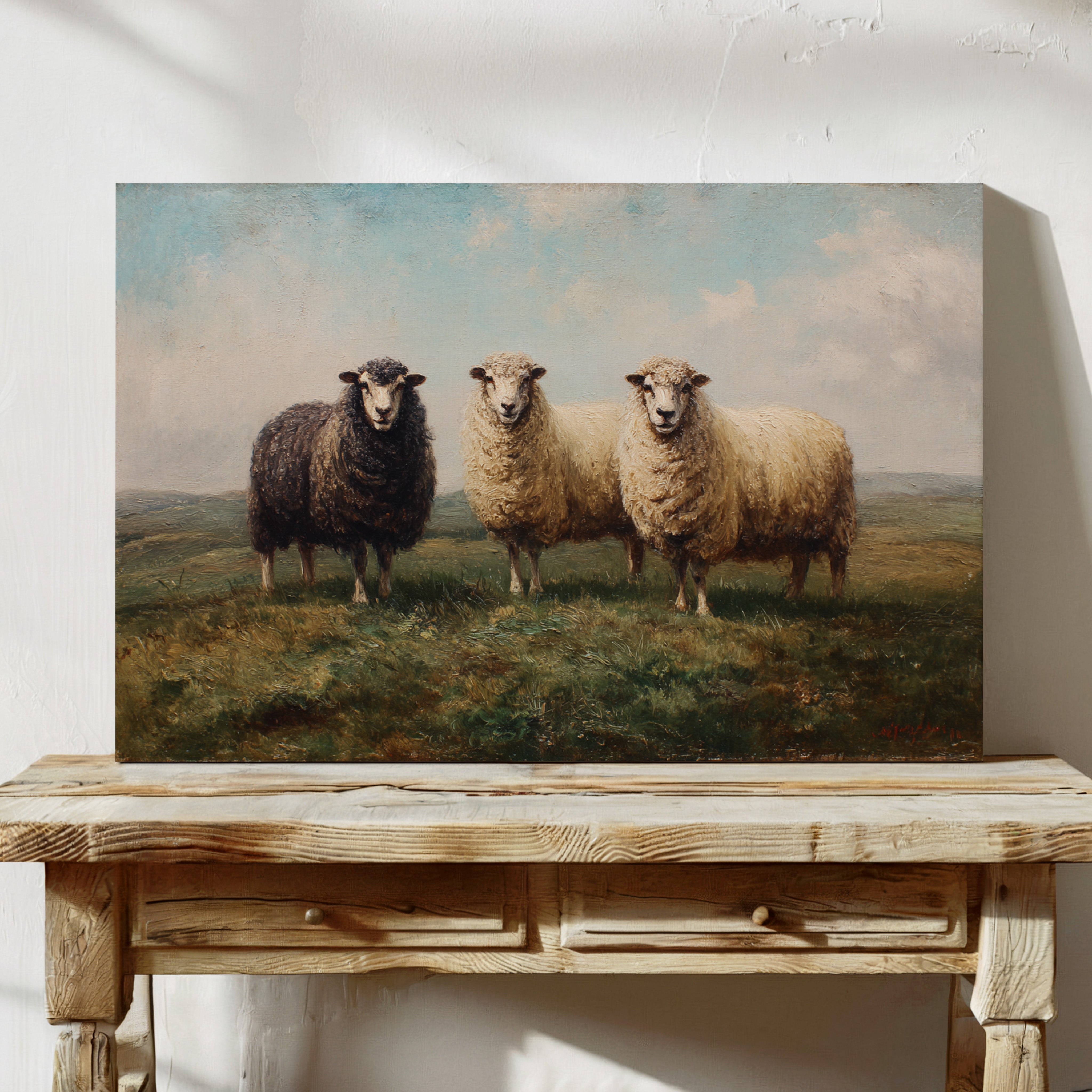 Three Sheep Stand Watch At Dawn