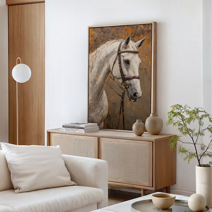 Majestic White Horse Portrait – Western Equestrian Wall Art