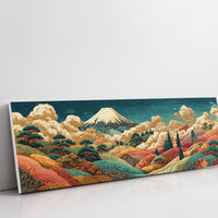 Golden Mount Fuji Over Patterned Hills