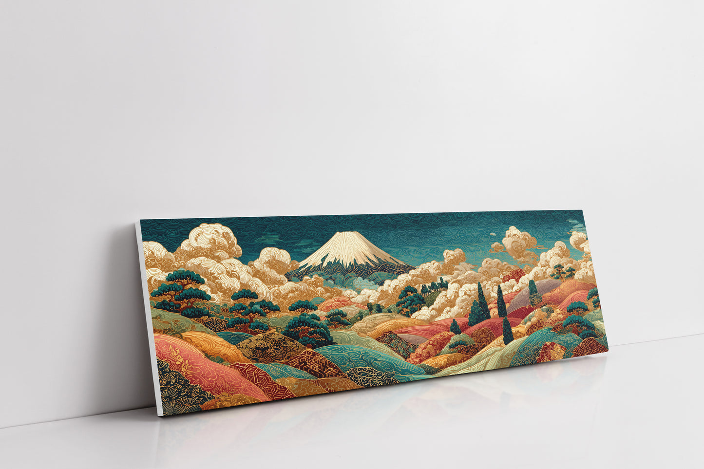 Golden Mount Fuji Over Patterned Hills