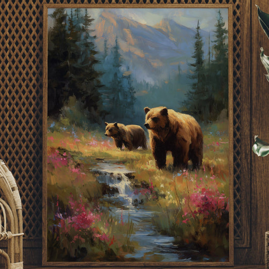 Wild Meadow Bears Find Mountain Stream