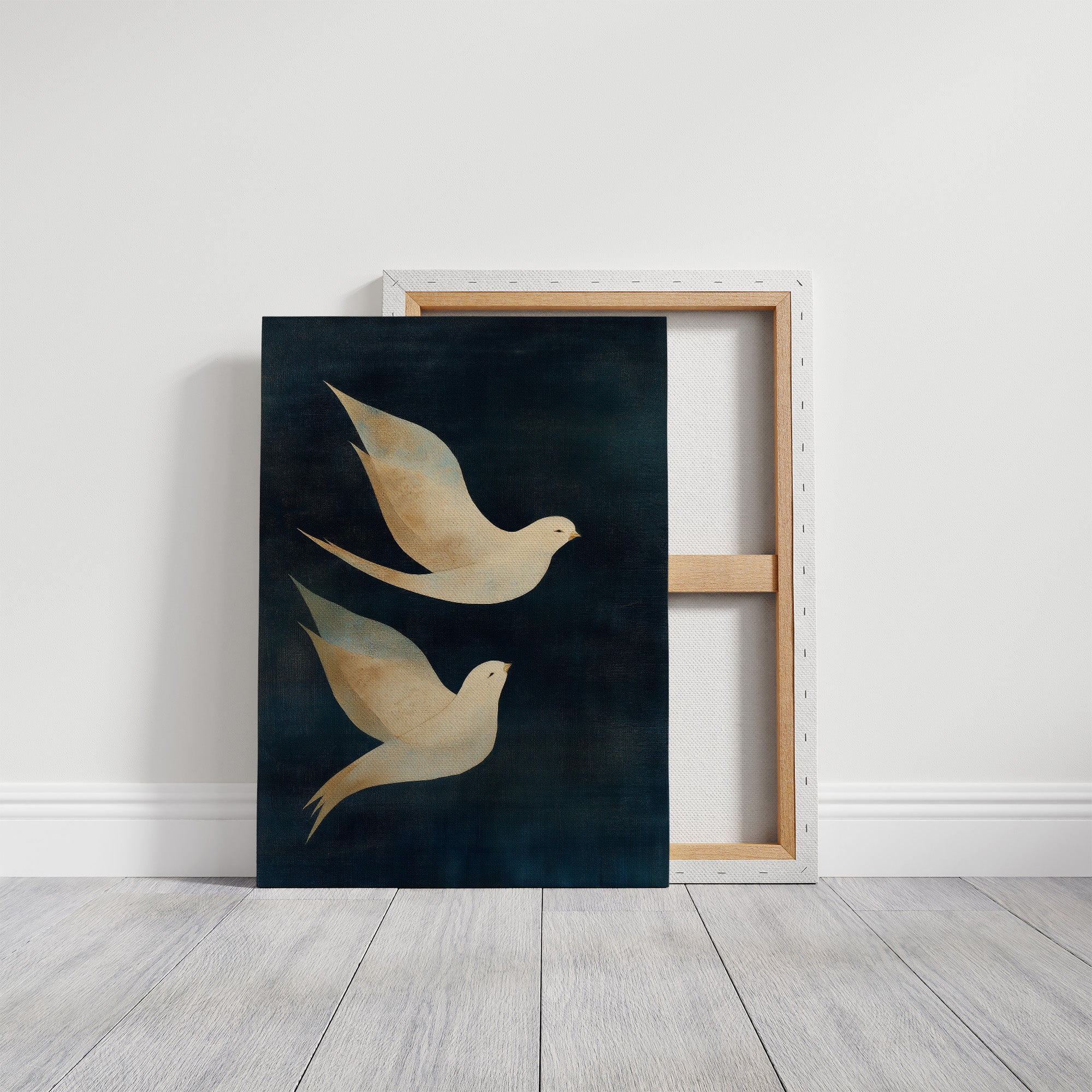 Doves Float Through Midnight Blue