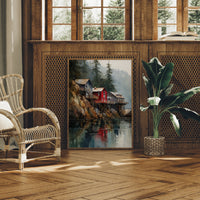 Red Houses Float Above Still Waters