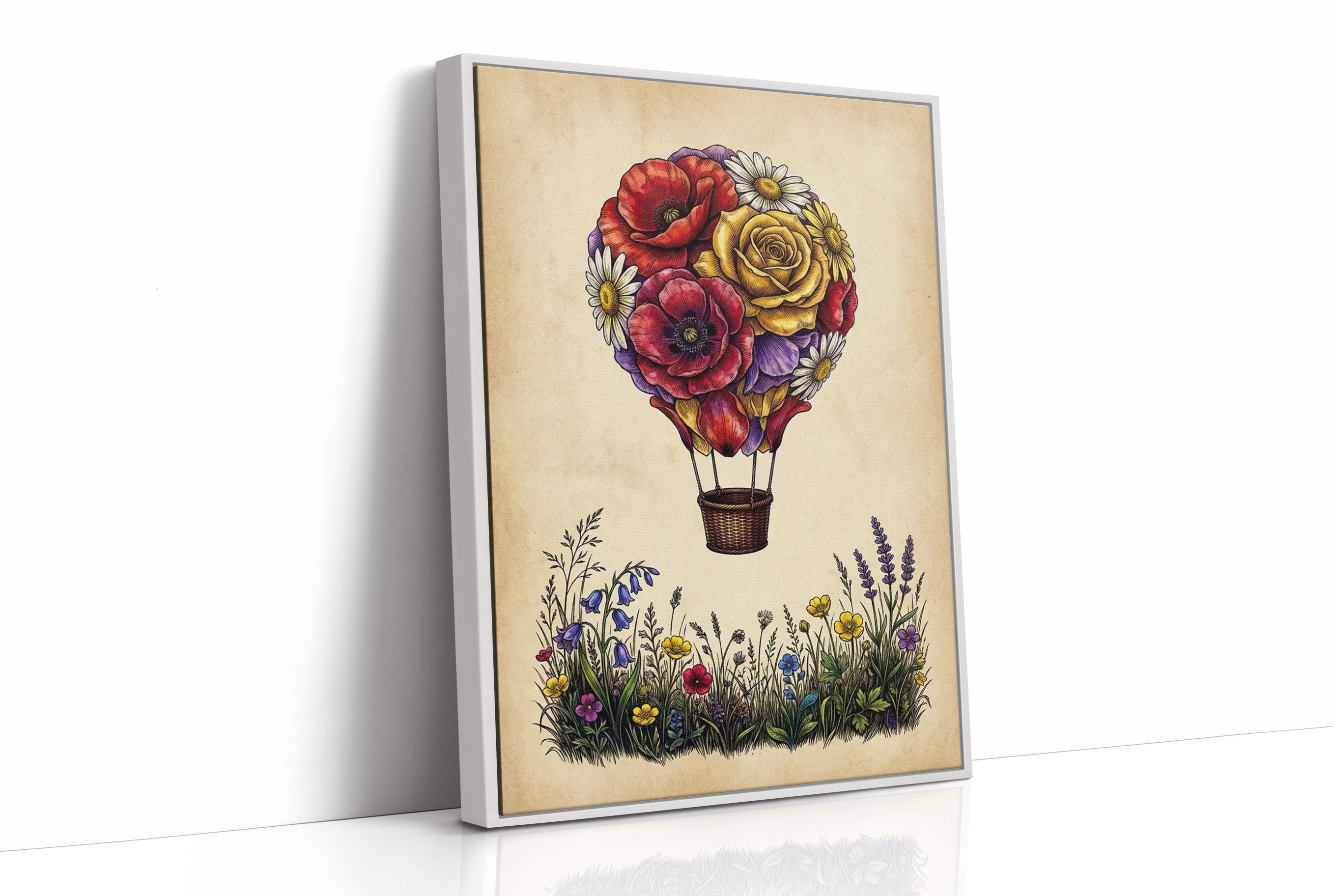 Floral Balloon Over Wildflowers