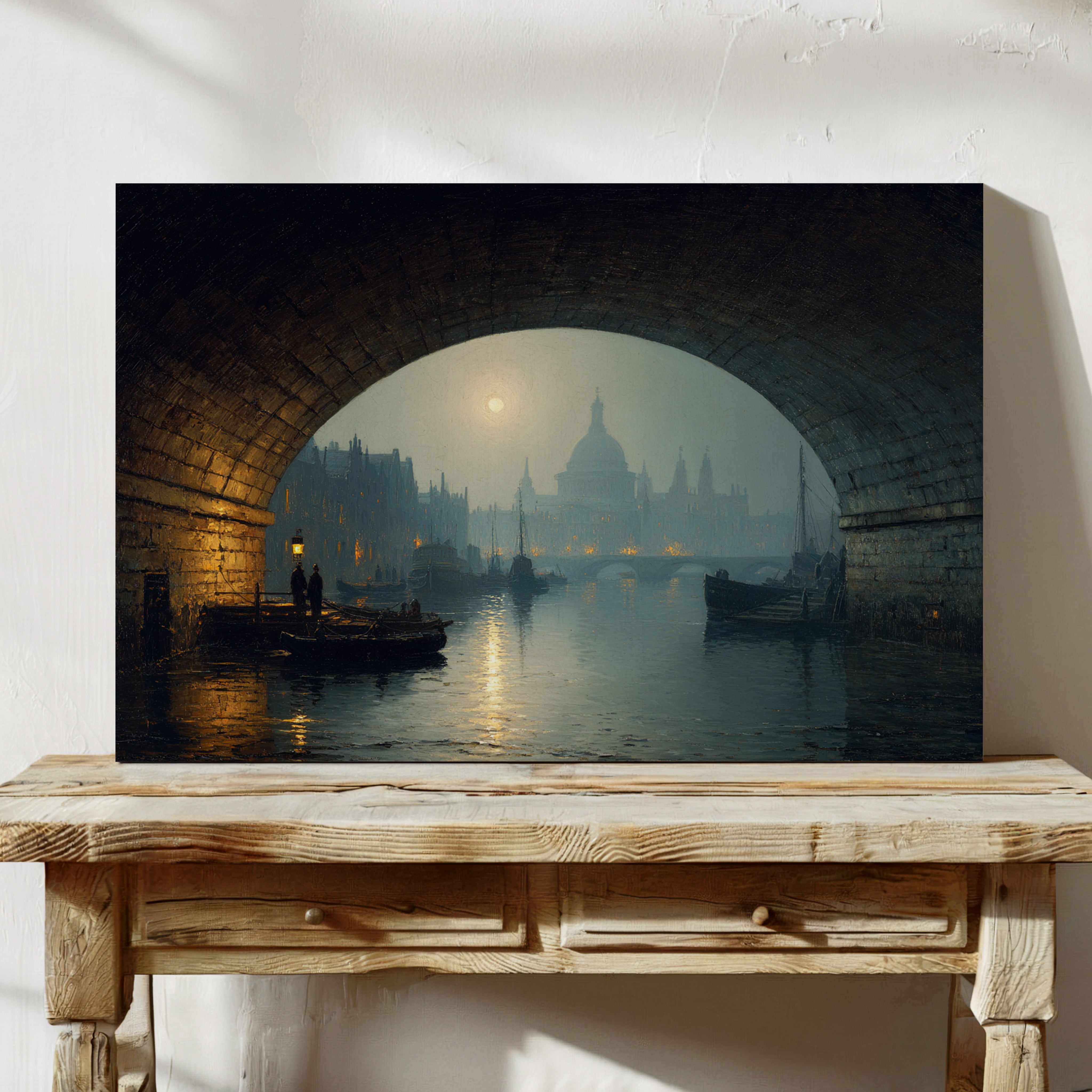Thames Moonlight Through Stone Archways