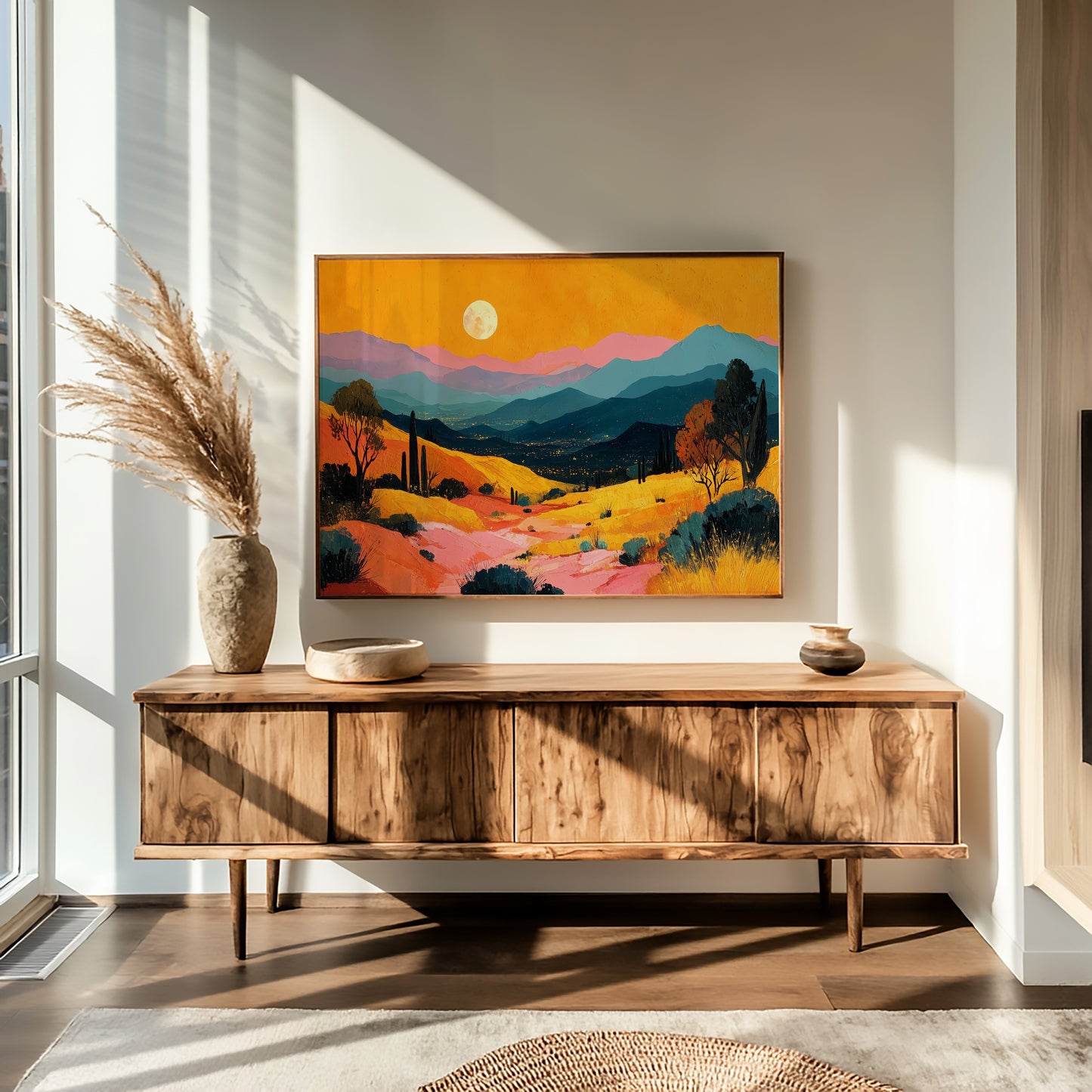 Valley Lights Beneath Moonlit Saguaros