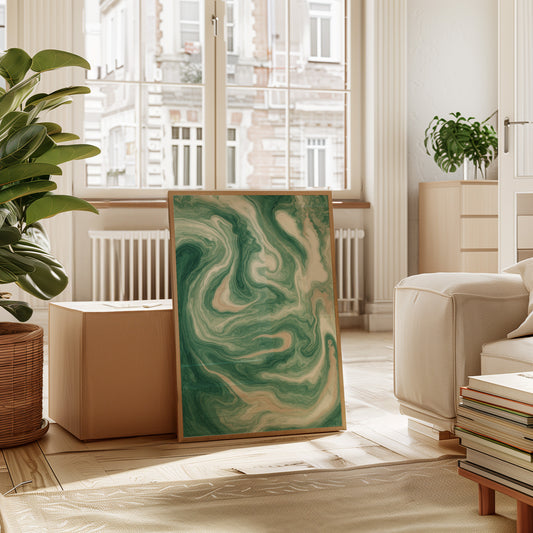 Emerald Waves: Abstract Fluid Art Print
