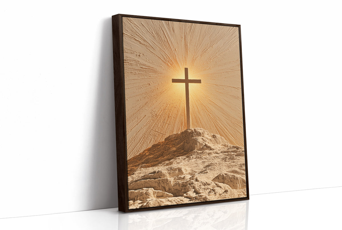 Radiant Cross on Rocky Hilltop