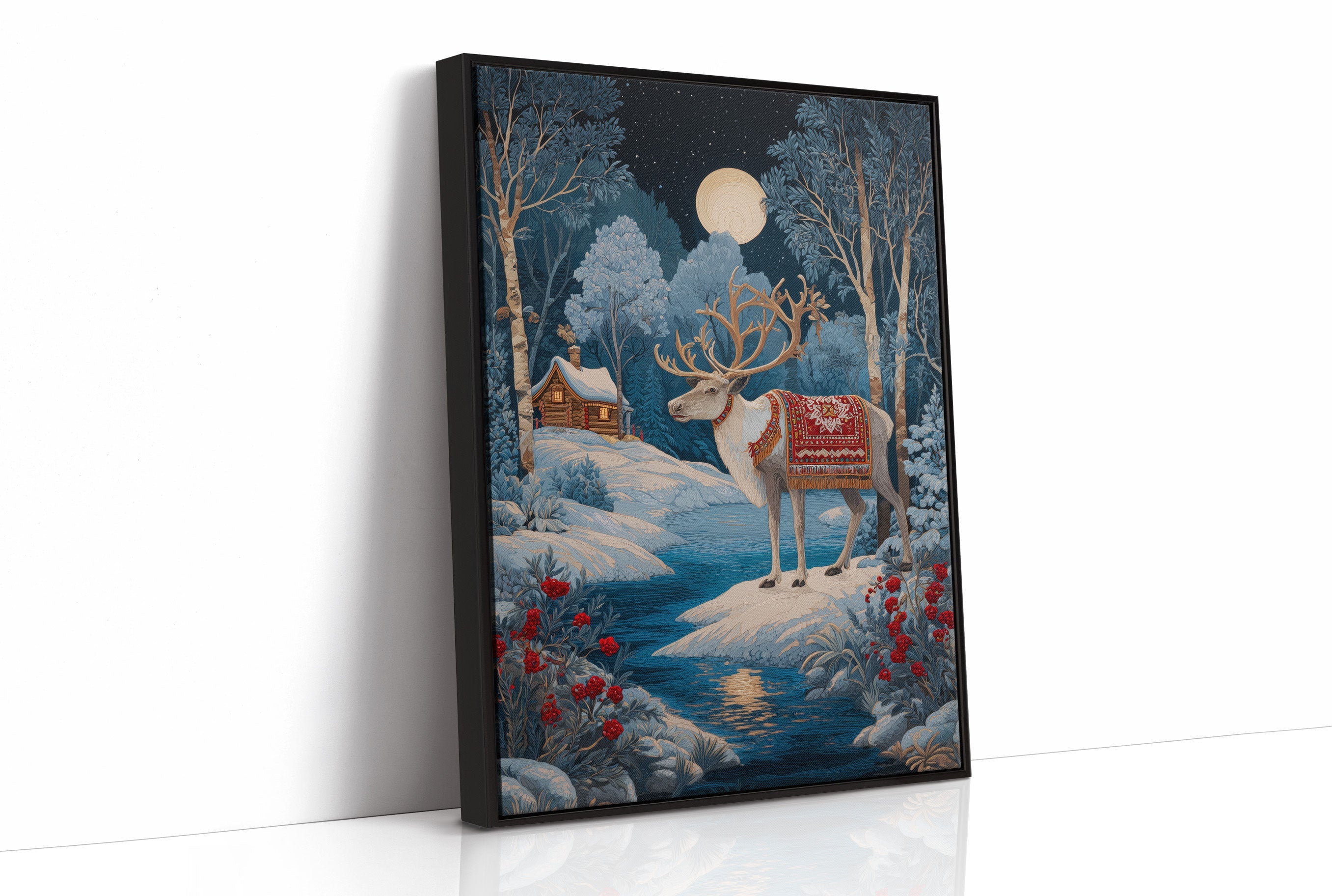 Moonlit Reindeer's Winter Tale Unfolds