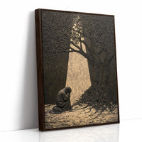 Kneeling Figure Beneath Olive Tree
