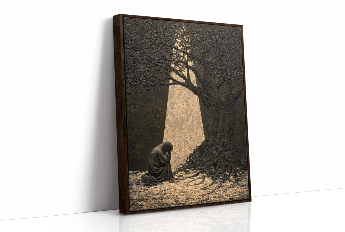 Kneeling Figure Beneath Olive Tree