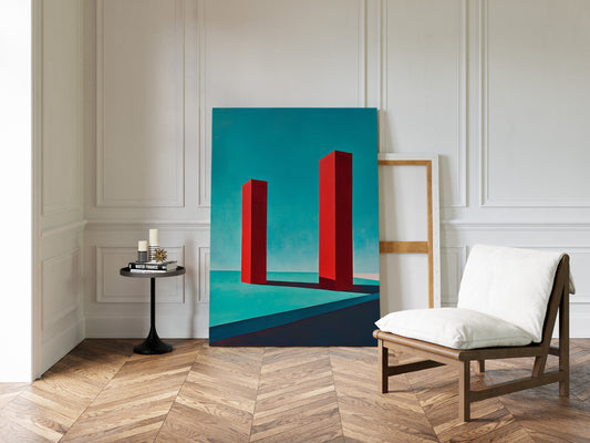 Red Pillars Against Turquoise Sky