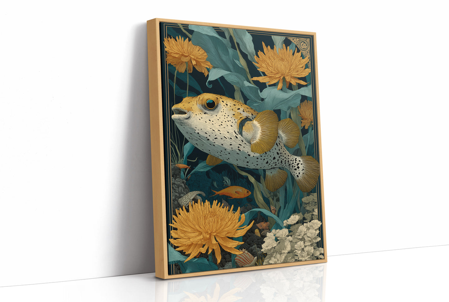 Pufferfish Among Chrysanthemums