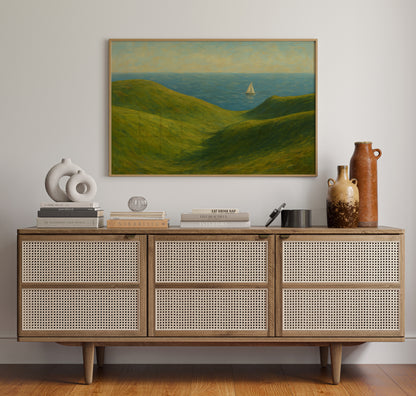 Sailboat Beyond the Green Hills