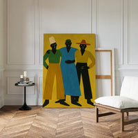 Three Figures Stand In Golden Light