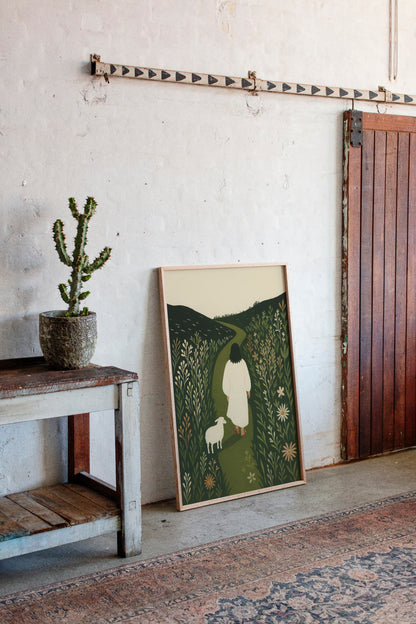 The Shepherd and the Lamb Floral Path Print