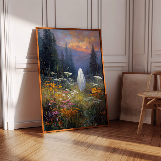 Ghostly Meadow Landscape Canvas - Whimsical Nature Art - Gallery Canvas image 4