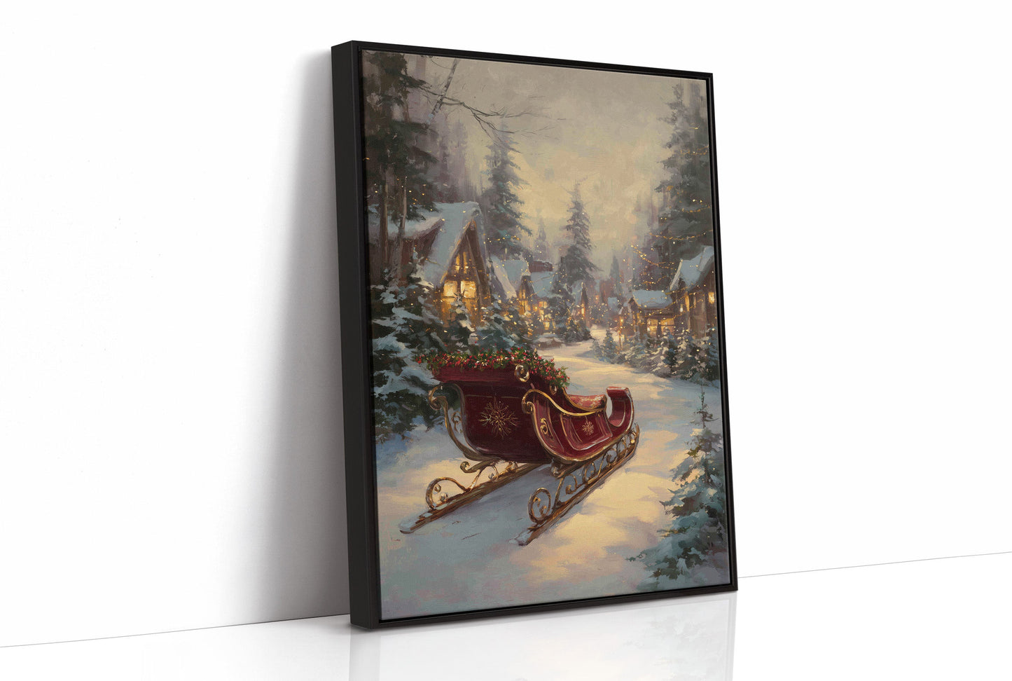 Sleigh Rests By Winter's Glowing Path