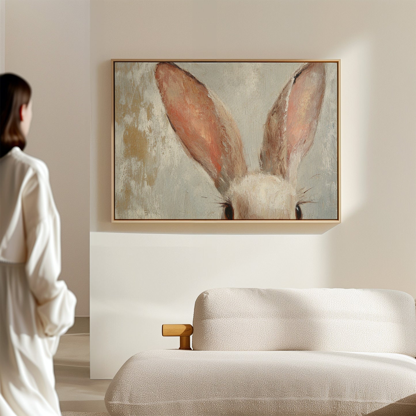 Whimsical Bunny Ears – Soft Neutral Textured Rabbit Art Print