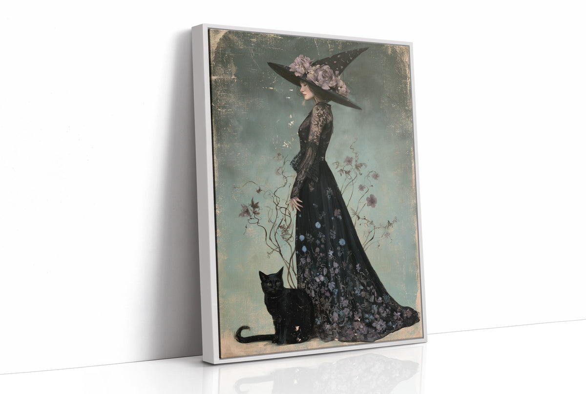 Bloom, Broom, And Feline Backup, print in a white frame