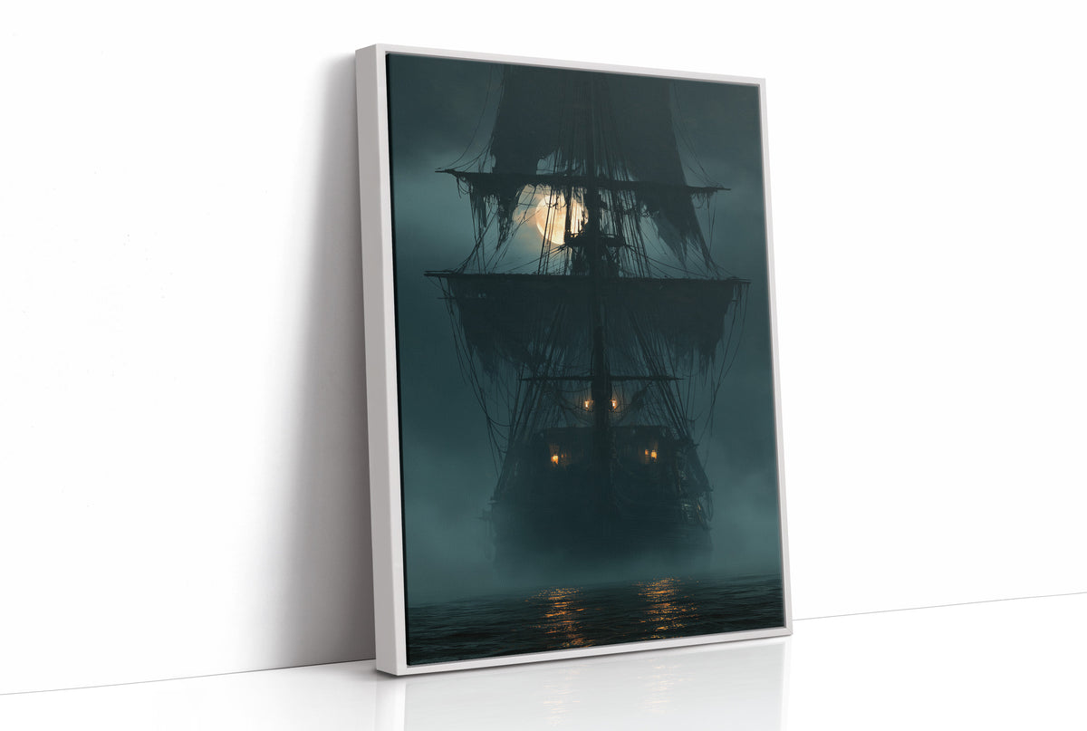 Ghost Ship Arriving Fashionably Late, print in a white frame